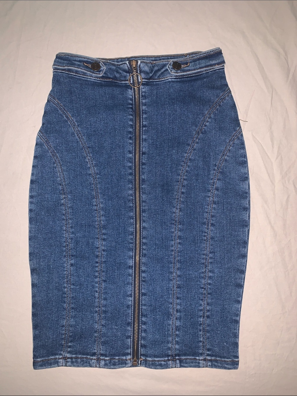 Guess Blue Denim Pencil Skirt with Front Zip